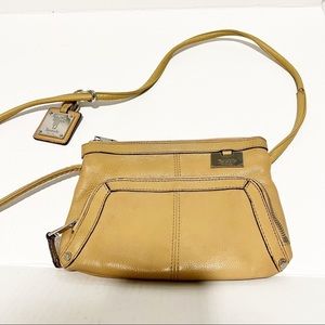 Tignanello Tan Leather Zipper Crossbody Bag Small